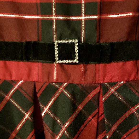 Girls Plaid High Low Holiday Dress with Black Velvety Shrug - Picture 4 of 9